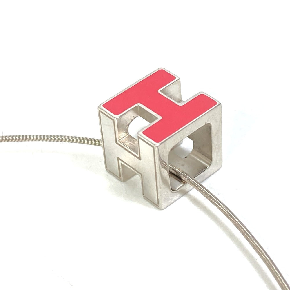 HERMES Necklace metal Silver H cube Cardue Ash Women Used Authentic