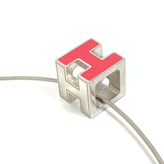 HERMES Necklace metal Silver H cube Cardue Ash Women Used Authentic
