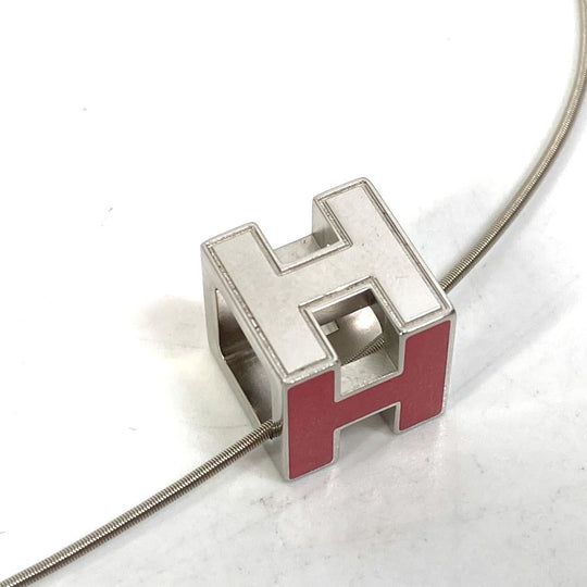 HERMES Necklace metal Silver H cube Cardue Ash Women Used Authentic
