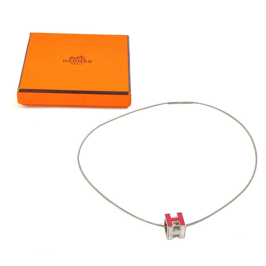 HERMES Necklace metal Silver H cube Cardue Ash Women Used Authentic