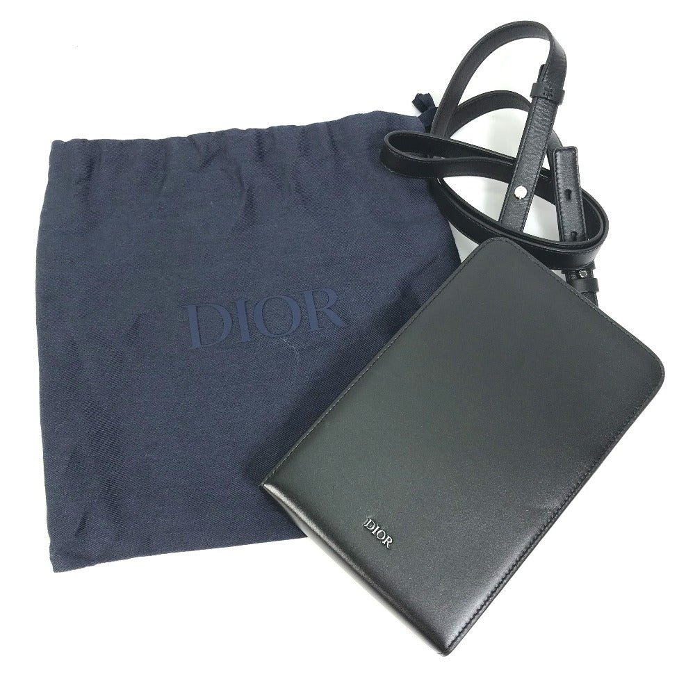 Christian Dior Shoulder Bag leather black pochette bag crossbody Phone case mens Used Authentic