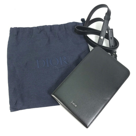 Christian Dior Shoulder Bag leather black pochette bag crossbody Phone case mens Used Authentic