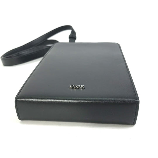 Christian Dior Shoulder Bag leather black pochette bag crossbody Phone case mens Used Authentic