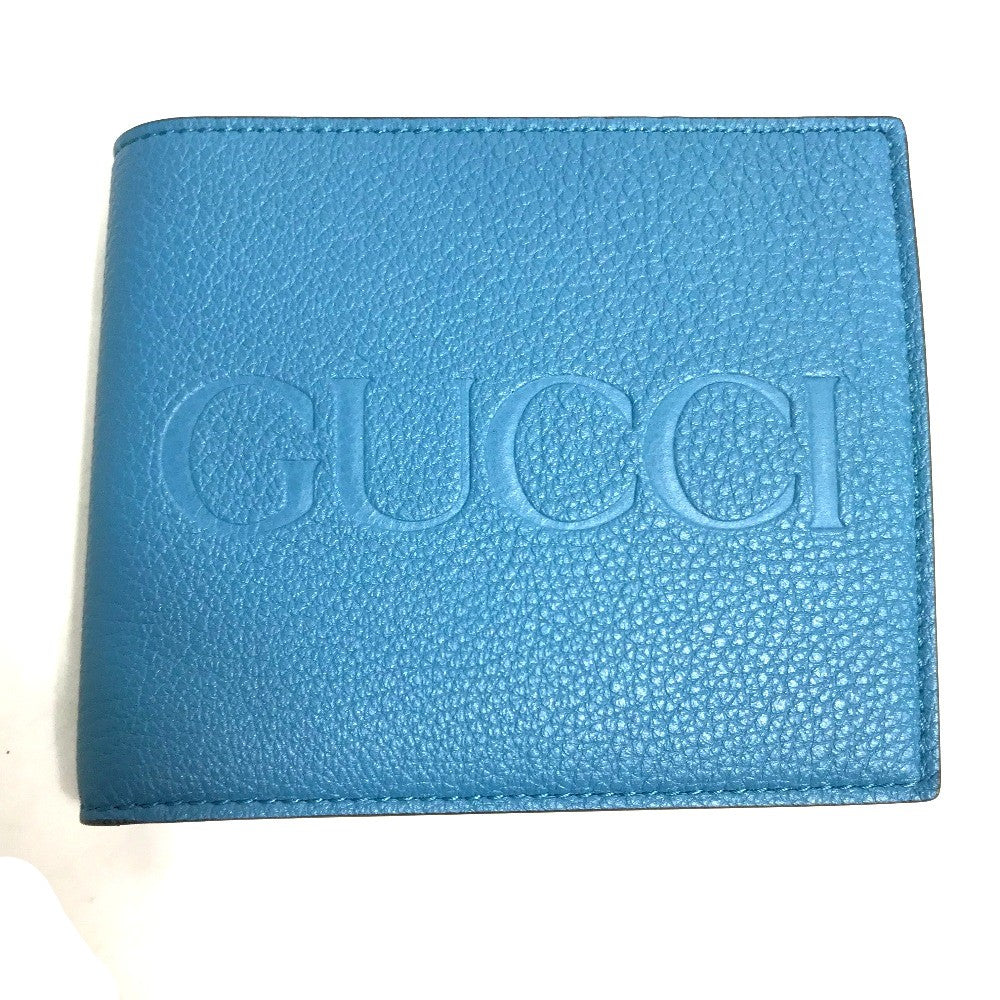 GUCCI Folded wallet 658681 leather blue logo Wallet mens Used Authentic