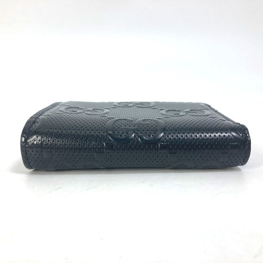 GUCCI Coin case 657571 leather black GG emboss L-shaped fastener mens Used Authentic