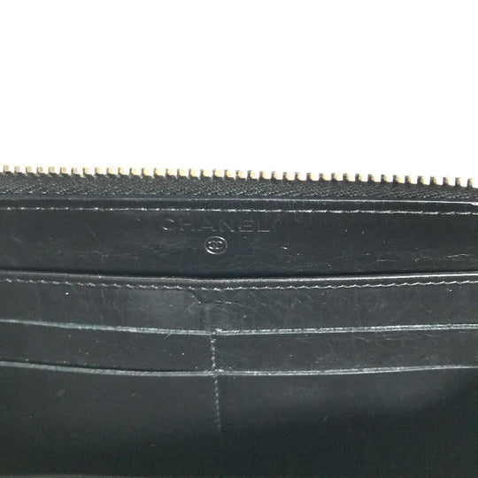 CHANEL Long Wallet Purse A82184 leather black Zip Around VOTEZ COCO Logo embossing Women Used Authentic