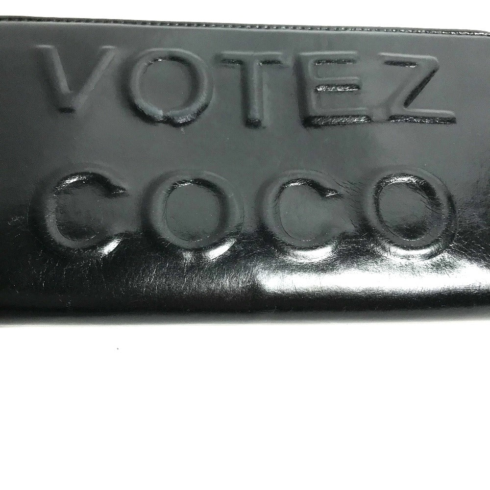 CHANEL Long Wallet Purse A82184 leather black Zip Around VOTEZ COCO Logo embossing Women Used Authentic