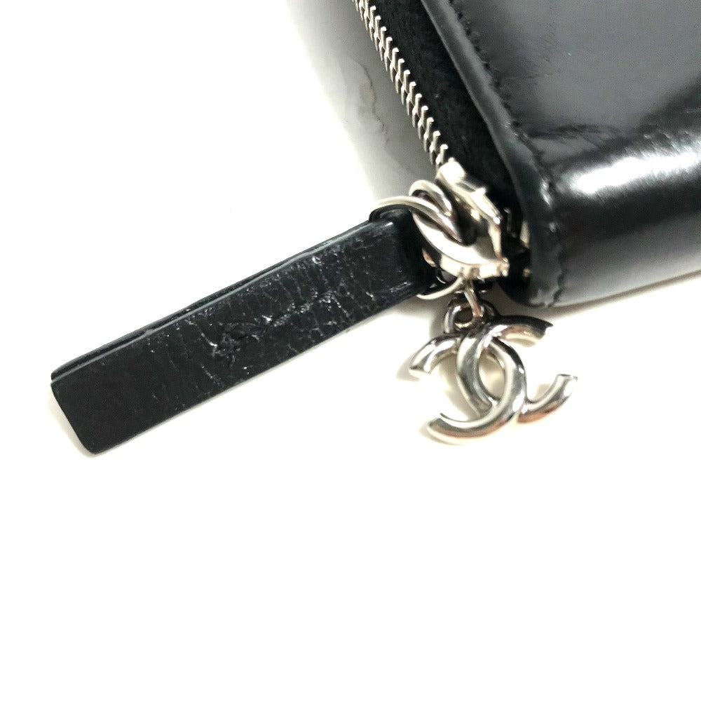 CHANEL Long Wallet Purse A82184 leather black Zip Around VOTEZ COCO Logo embossing Women Used Authentic