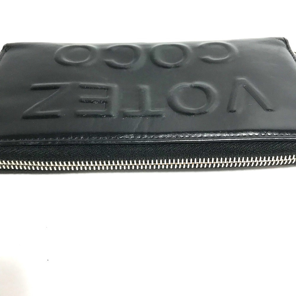 CHANEL Long Wallet Purse A82184 leather black Zip Around VOTEZ COCO Logo embossing Women Used Authentic