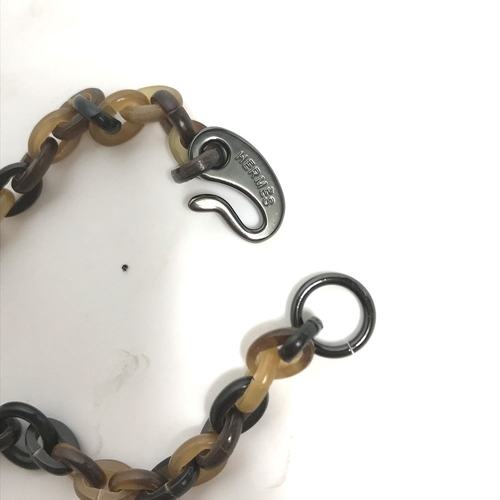 HERMES Necklace Buffalo horn Brown Heart Horn Pendant Women Used Authentic
