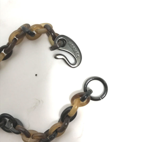 HERMES Necklace Buffalo horn Brown Heart Horn Pendant Women Used Authentic