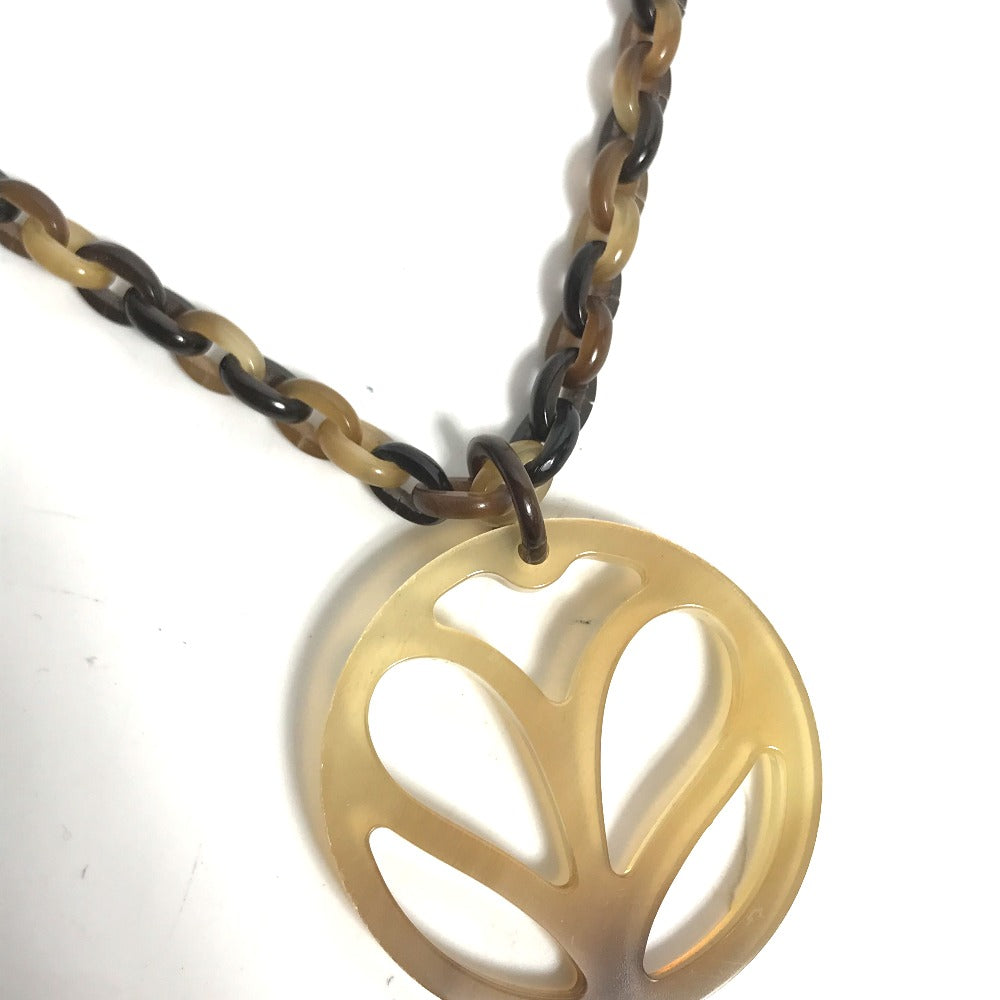HERMES Necklace Buffalo horn Brown Heart Horn Pendant Women Used Authentic