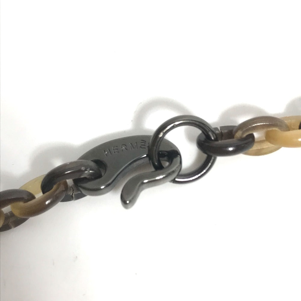 HERMES Necklace Buffalo horn Brown Heart Horn Pendant Women Used Authentic