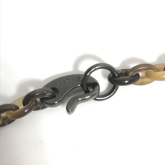 HERMES Necklace Buffalo horn Brown Heart Horn Pendant Women Used Authentic
