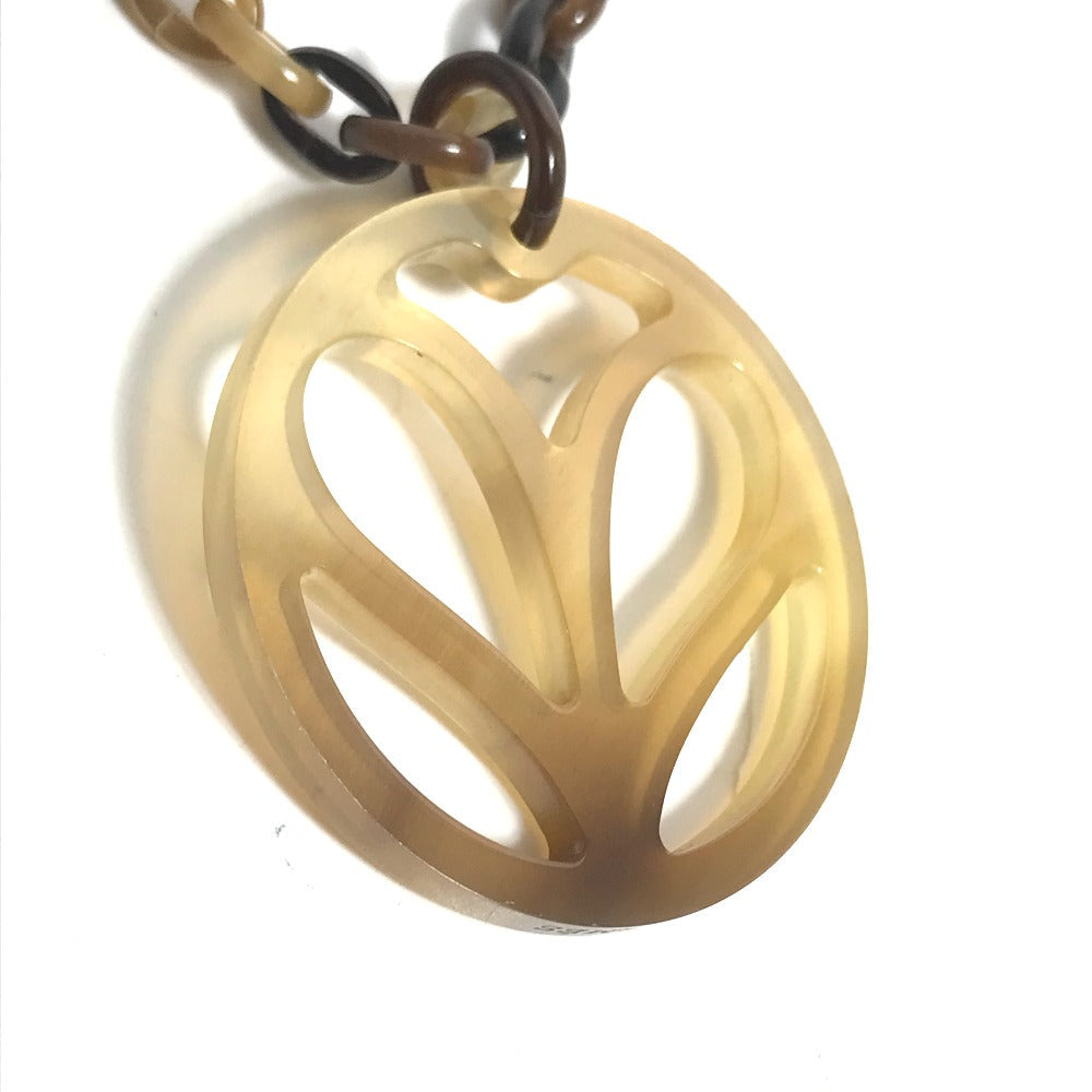 HERMES Necklace Buffalo horn Brown Heart Horn Pendant Women Used Authentic