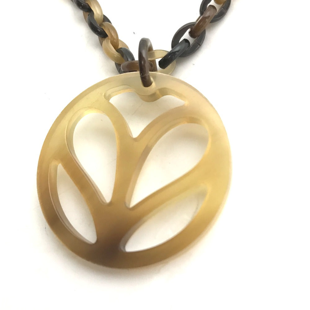 HERMES Necklace Buffalo horn Brown Heart Horn Pendant Women Used Authentic
