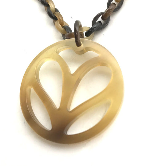 HERMES Necklace Buffalo horn Brown Heart Horn Pendant Women Used Authentic
