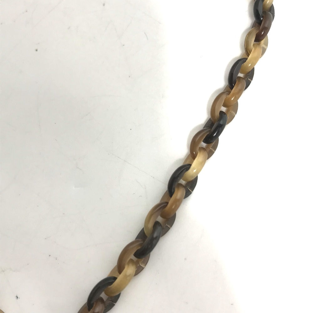 HERMES Necklace Buffalo horn Brown Heart Horn Pendant Women Used Authentic