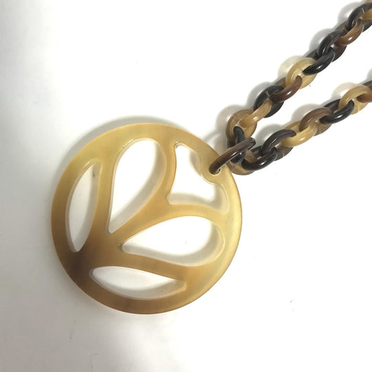 HERMES Necklace Buffalo horn Brown Heart Horn Pendant Women Used Authentic