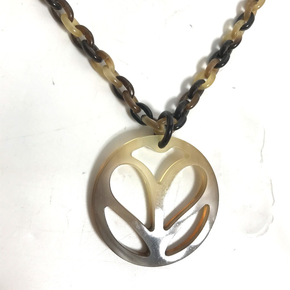 HERMES Necklace Buffalo horn Brown Accessories Heart Horn Pendant Women Used Authentic