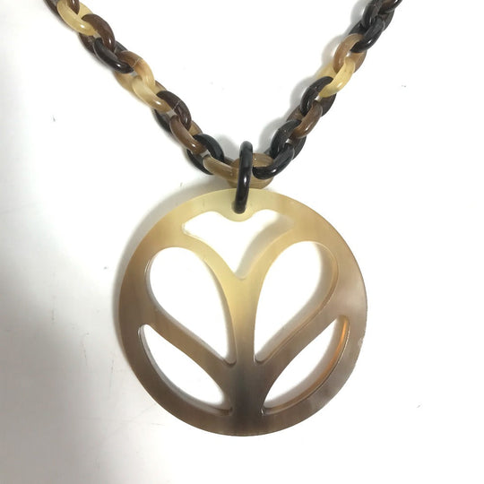 HERMES Necklace Buffalo horn Brown Accessories Heart Horn Pendant Women Used Authentic