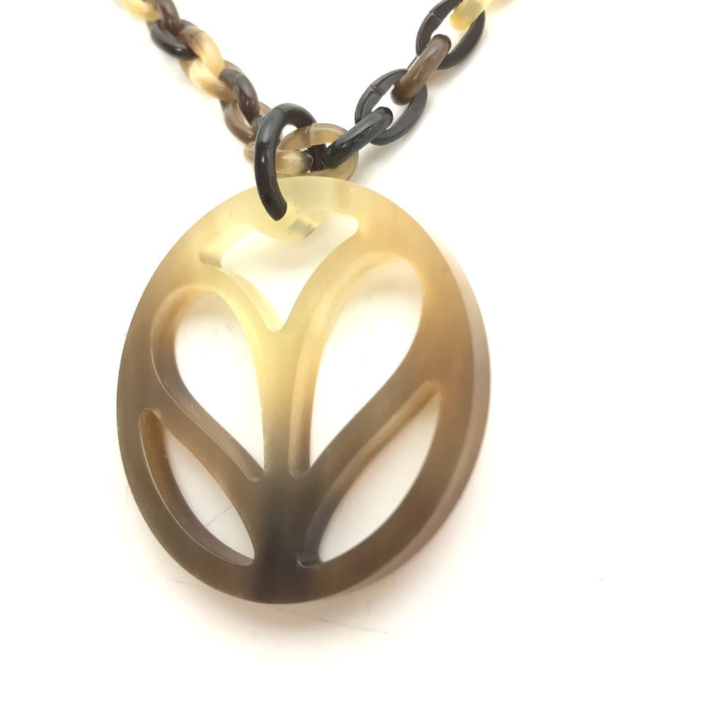 HERMES Necklace Buffalo horn Brown Accessories Heart Horn Pendant Women Used Authentic