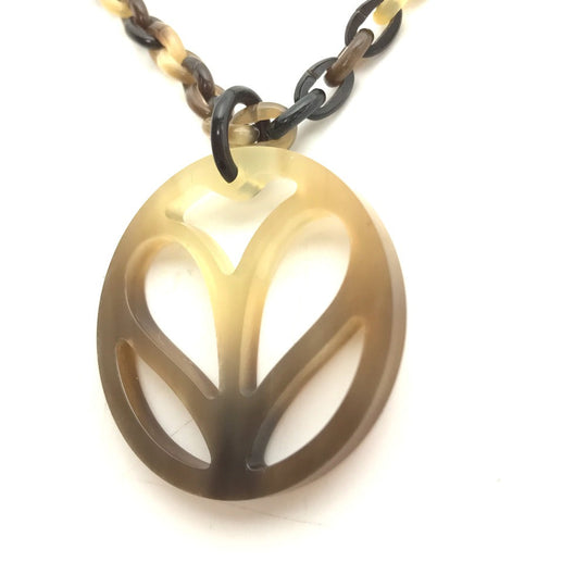 HERMES Necklace Buffalo horn Brown Accessories Heart Horn Pendant Women Used Authentic