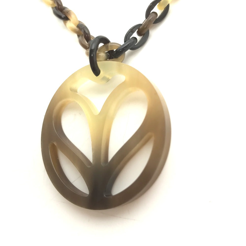 HERMES Necklace Buffalo horn Brown Accessories Heart Horn Pendant Women Used Authentic