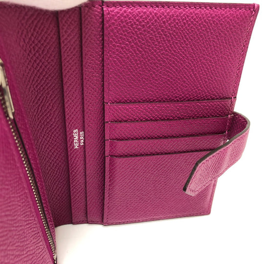 HERMES Folded wallet Epsom purple HMetal Bean compact Women Used Authentic