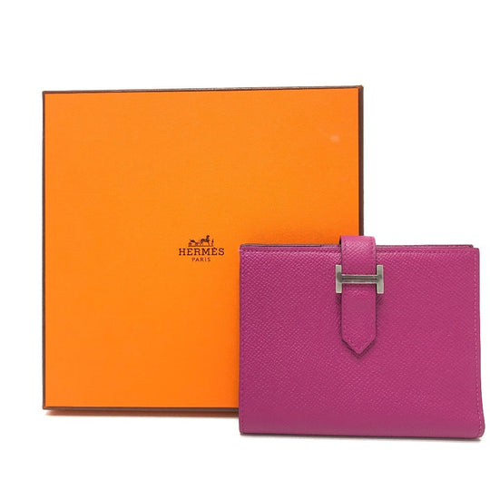 HERMES Folded wallet Epsom purple HMetal Bean compact Women Used Authentic