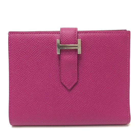 HERMES Folded wallet Epsom purple HMetal Bean compact Women Used Authentic