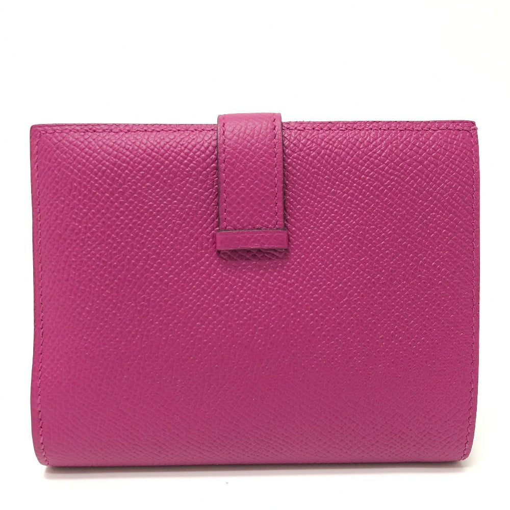 HERMES Folded wallet Epsom purple HMetal Bean compact Women Used Authentic