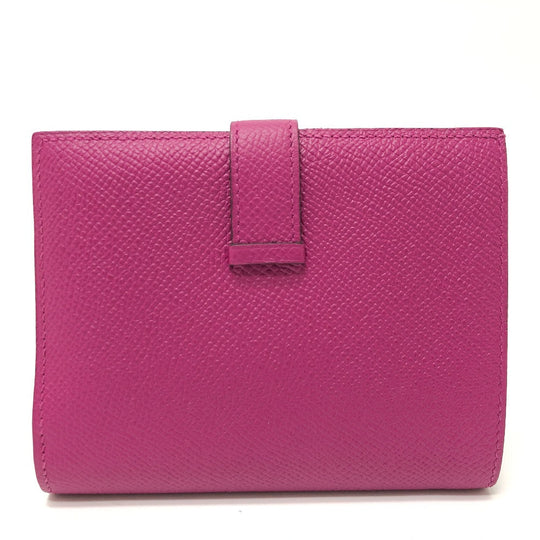 HERMES Folded wallet Epsom purple HMetal Bean compact Women Used Authentic