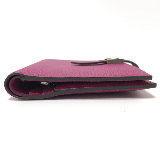 HERMES Folded wallet Epsom purple HMetal Bean compact Women Used Authentic