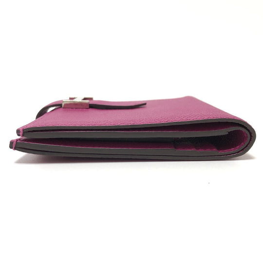 HERMES Folded wallet Epsom purple HMetal Bean compact Women Used Authentic