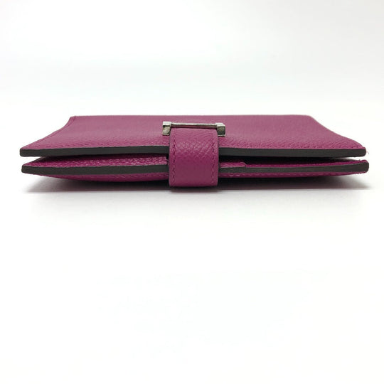 HERMES Folded wallet Epsom purple HMetal Bean compact Women Used Authentic
