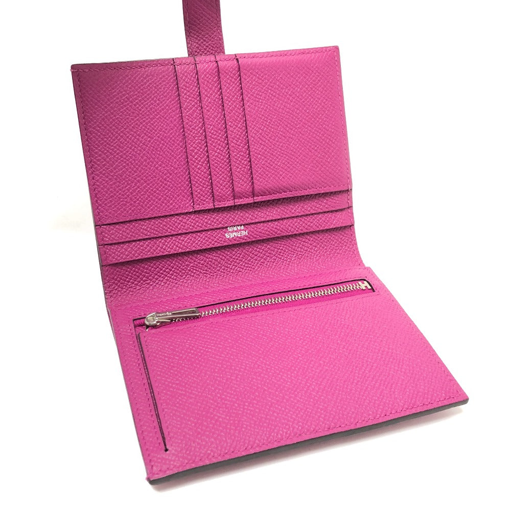 HERMES Folded wallet Epsom purple HMetal Bean compact Women Used Authentic
