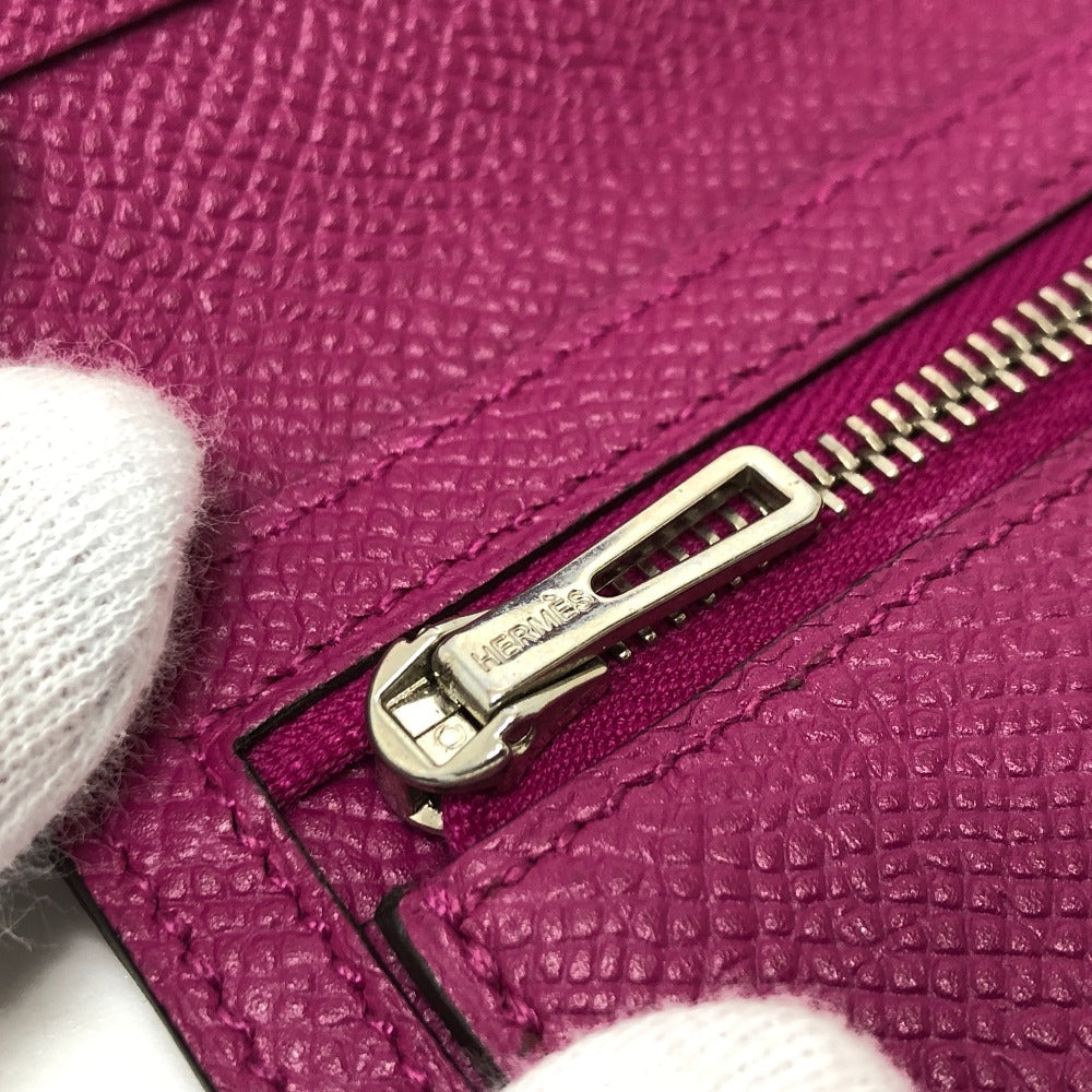 HERMES Folded wallet Epsom purple HMetal Bean compact Women Used Authentic