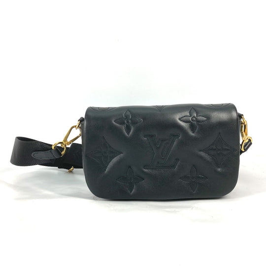 LOUIS VUITTON Shoulder Bag M81398 leather black Monogram Bubblegram wallet on strap Women Used Authentic