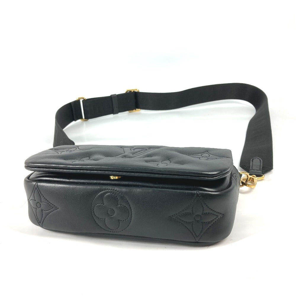 LOUIS VUITTON Shoulder Bag M81398 leather black Monogram Bubblegram wallet on strap Women Used Authentic