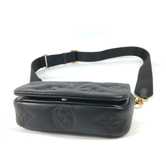 LOUIS VUITTON Shoulder Bag M81398 leather black Monogram Bubblegram wallet on strap Women Used Authentic