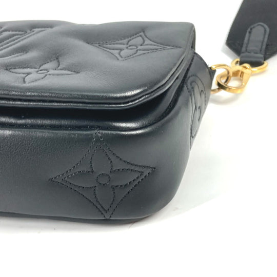 LOUIS VUITTON Shoulder Bag M81398 leather black Monogram Bubblegram wallet on strap Women Used Authentic
