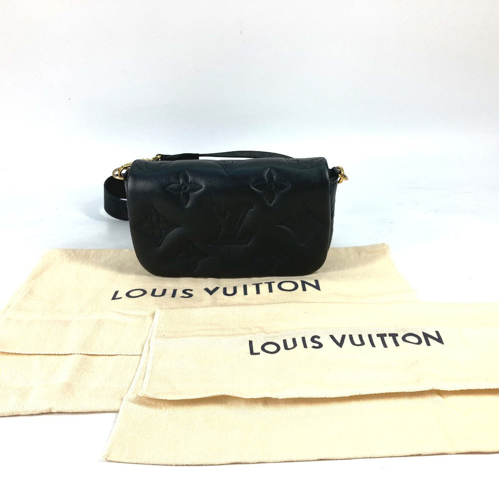 LOUIS VUITTON Shoulder Bag M81398 leather black Monogram Bubblegram wallet on strap Women Used Authentic