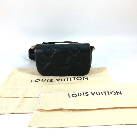 LOUIS VUITTON Shoulder Bag M81398 leather black Monogram Bubblegram wallet on strap Women Used Authentic