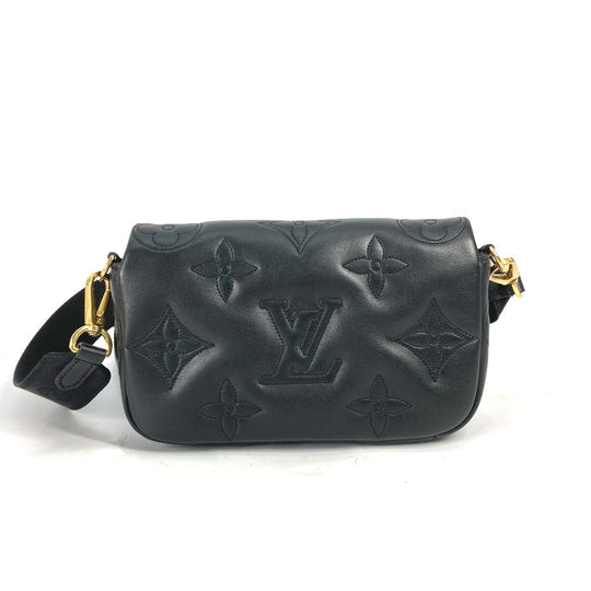 LOUIS VUITTON Shoulder Bag M81398 leather black Monogram Bubblegram wallet on strap Women Used Authentic