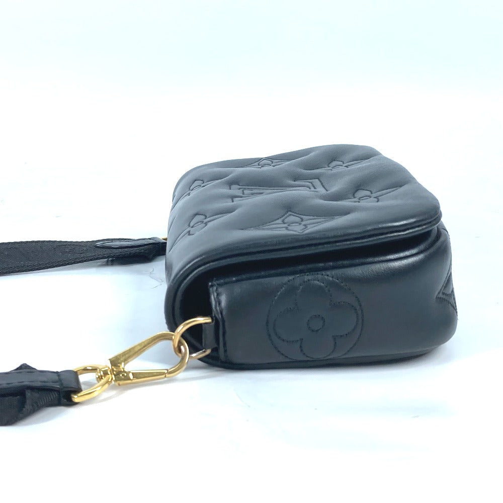 LOUIS VUITTON Shoulder Bag M81398 leather black Monogram Bubblegram wallet on strap Women Used Authentic