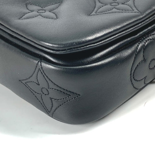 LOUIS VUITTON Shoulder Bag M81398 leather black Monogram Bubblegram wallet on strap Women Used Authentic