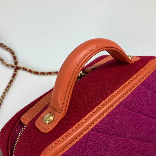 CHANEL Shoulder Bag Canvas / leather Red COCO Mark Crossbody CC filigree vanity bag Women Used Authentic