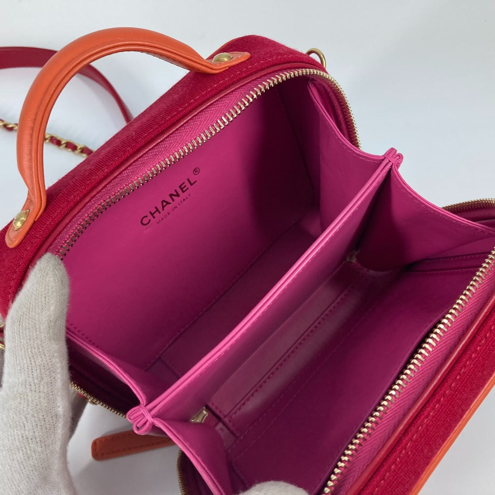 CHANEL Shoulder Bag Canvas / leather Red COCO Mark Crossbody CC filigree vanity bag Women Used Authentic