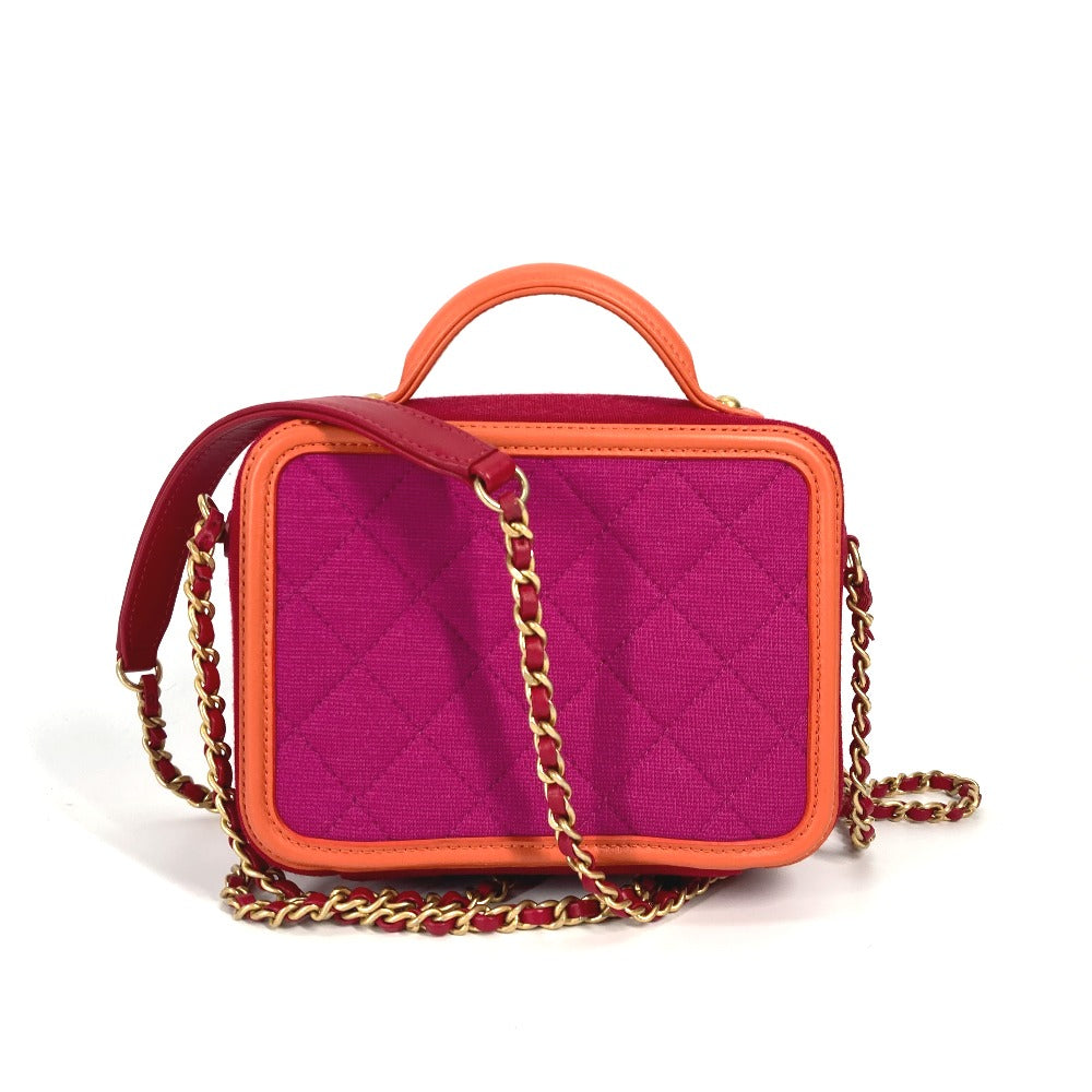 CHANEL Shoulder Bag Canvas / leather Red COCO Mark Crossbody CC filigree vanity bag Women Used Authentic
